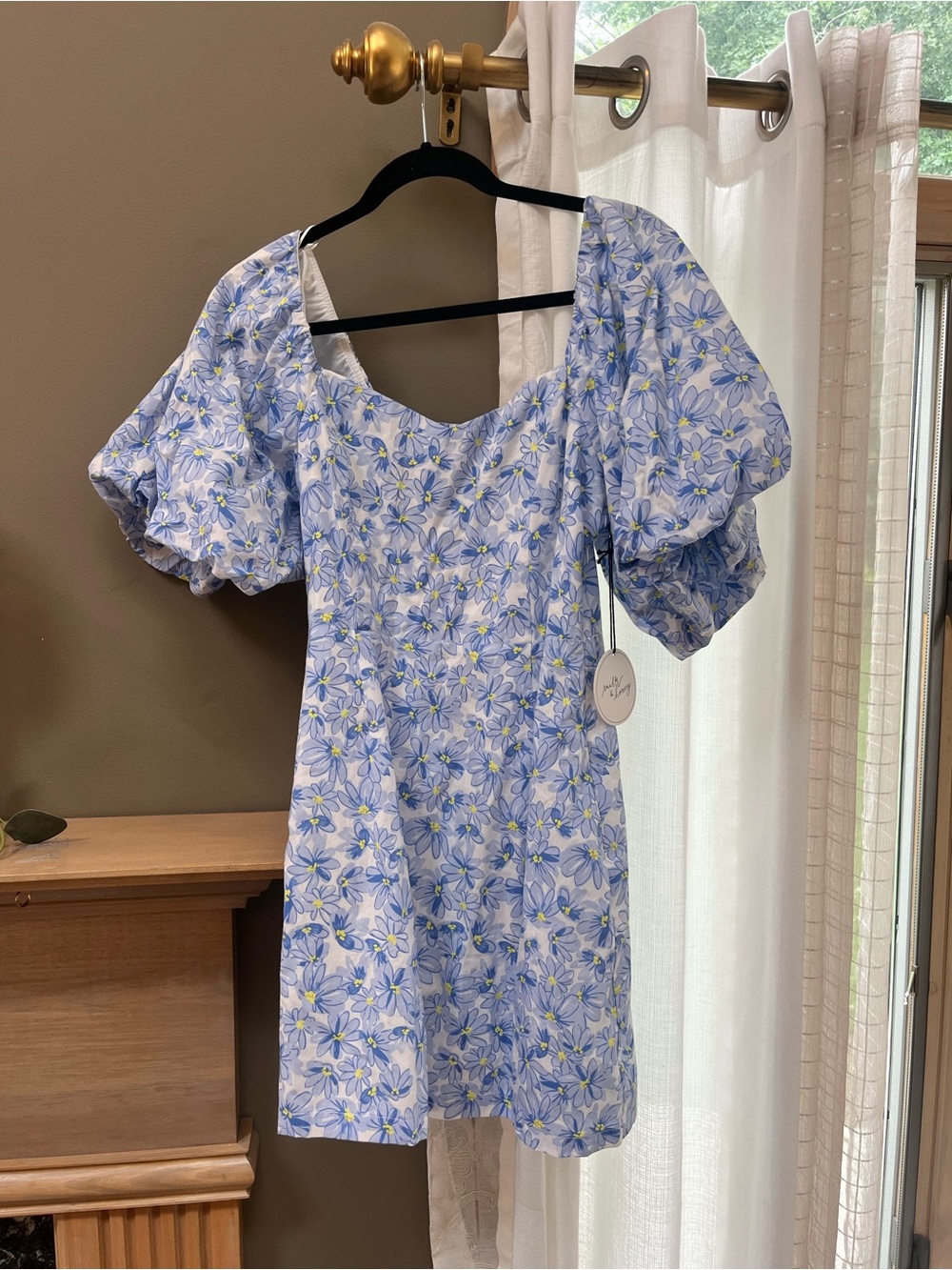 Milk & Honey Light Blue Floral Puff-Sleeve Mini Dress